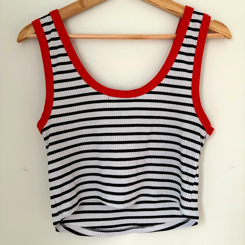 Primark Cropped Tank Top | Size M | Black/White/Red Stripes Y2K Loungewear - Picture 3 of 5